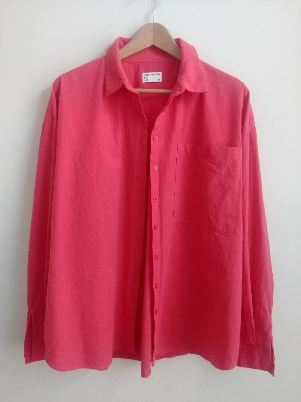 Frank and Oak Large cotton kapok button down shirt blouse top red coral